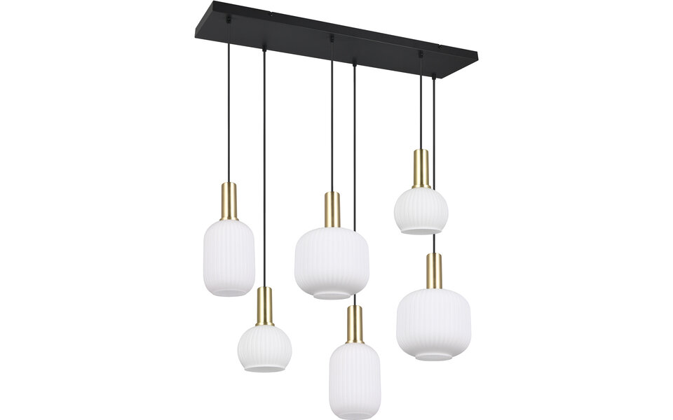 HLW LED Moderne Metalen LED Hanglamp met Wit Glas & Mat Messing - 6 Lichtpunten