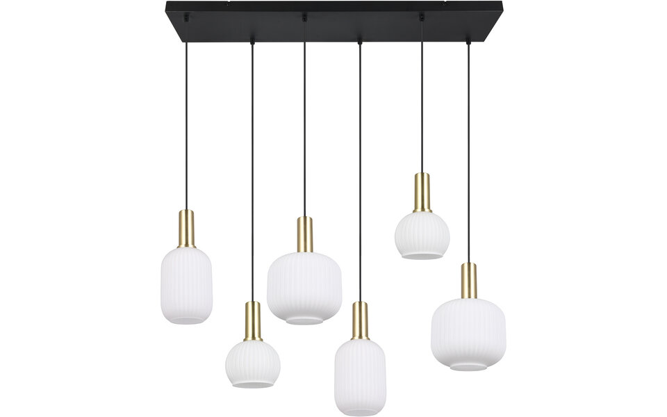 HLW LED Moderne Metalen LED Hanglamp met Wit Glas & Mat Messing - 6 Lichtpunten