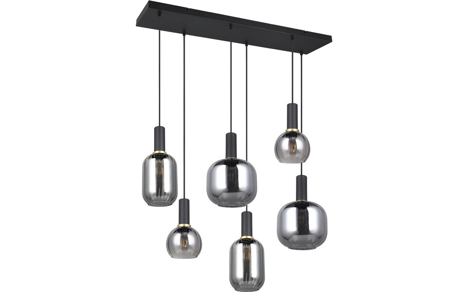 HLW LED Zwarte Metalen LED Hanglamp met Glas - 6x E27 LED Lampen, Modern Design HLW LED Zwarte Metalen LED Hanglamp met Glas - 6x E27 LED Lampen, Modern Design