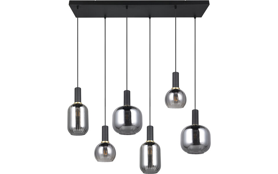 HLW LED Zwarte Metalen LED Hanglamp met Glas - 6x E27 LED Lampen, Modern Design HLW LED Zwarte Metalen LED Hanglamp met Glas - 6x E27 LED Lampen, Modern Design