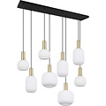 Stijlvolle Metalen LED Hanglamp met Wit Glas & Mat Messing - 8 Lichtpunten