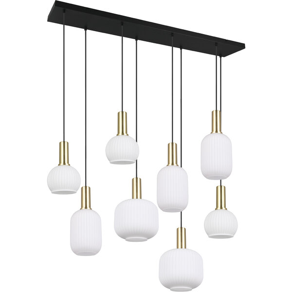 HLW LED Stijlvolle Metalen LED Hanglamp met Wit Glas & Mat Messing - 8 Lichtpunten