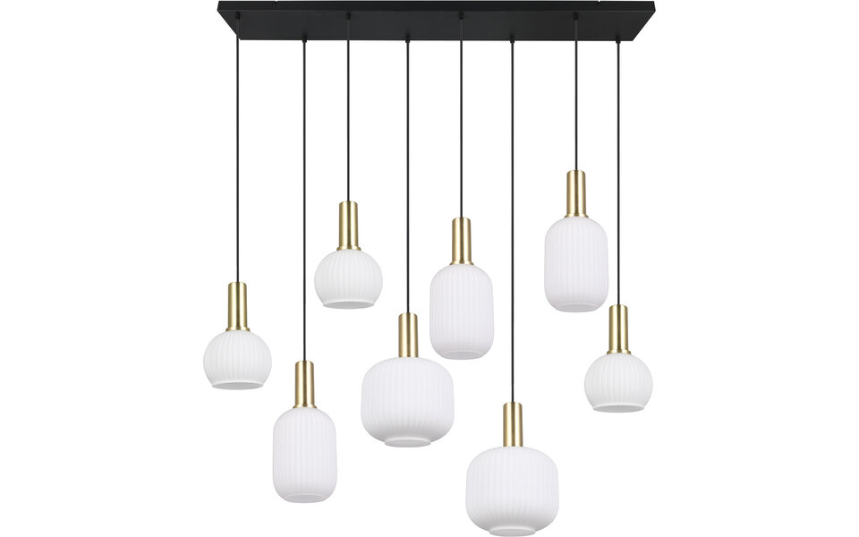 HLW LED Stijlvolle Metalen LED Hanglamp met Wit Glas & Mat Messing - 8 Lichtpunten