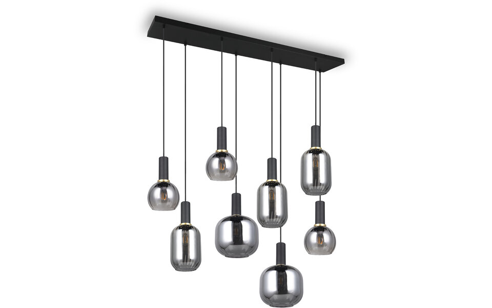 HLW LED Moderne Zwarte LED Hanglamp met Glas - Metalen LED Hanglamp Trion Pala 8x E27