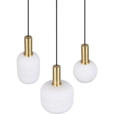 HLW LED Gouden Mat Messing LED Hanglamp met Wit Glas - 3x Lichtpunten, Verstelbaar HLW LED Gouden Mat Messing LED Hanglamp met Wit Glas - 3x Lichtpunten, Verstelbaar