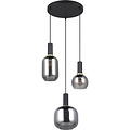 Moderne Metalen LED Hanglamp met Glas - Zwarte LED Hanglamp Trion Pala 3x E27