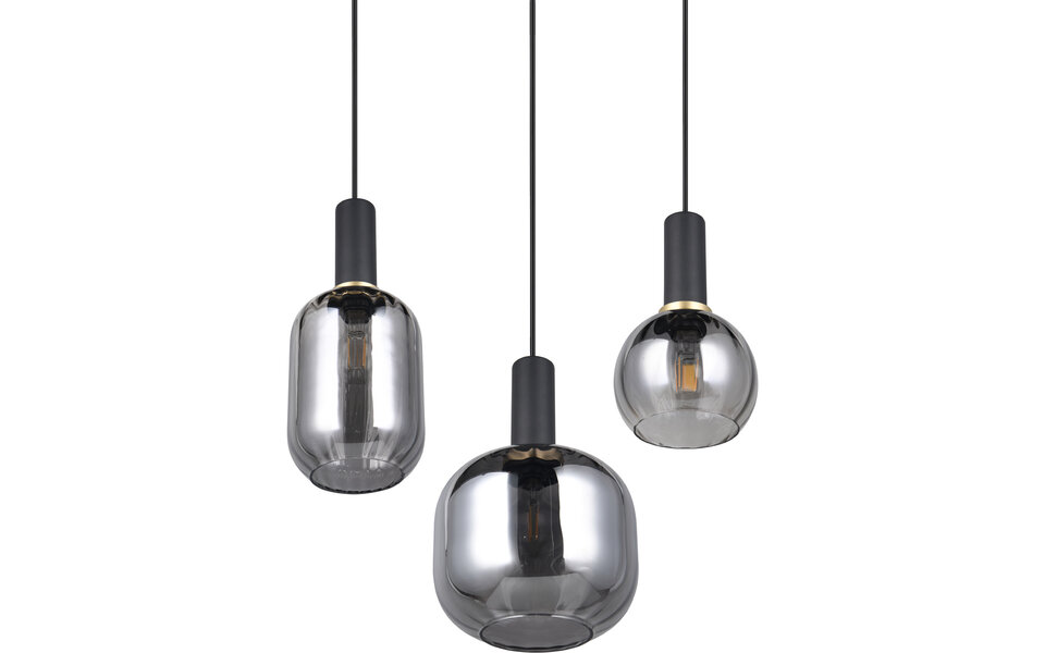 HLW LED Moderne Metalen LED Hanglamp met Glas - Zwarte LED Hanglamp Trion Pala 3x E27