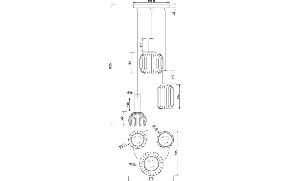 HLW LED Moderne Metalen LED Hanglamp met Glas - Zwarte LED Hanglamp Trion Pala 3x E27