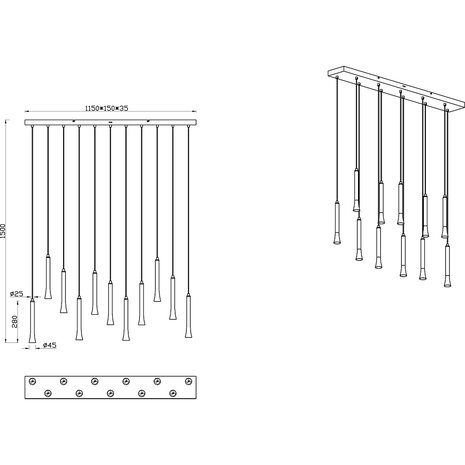 HLW LED Dimbare Zwarte LED Hanglamp Trion Ato - Metalen Design, 11x 3W, Aanpasbare Kleur