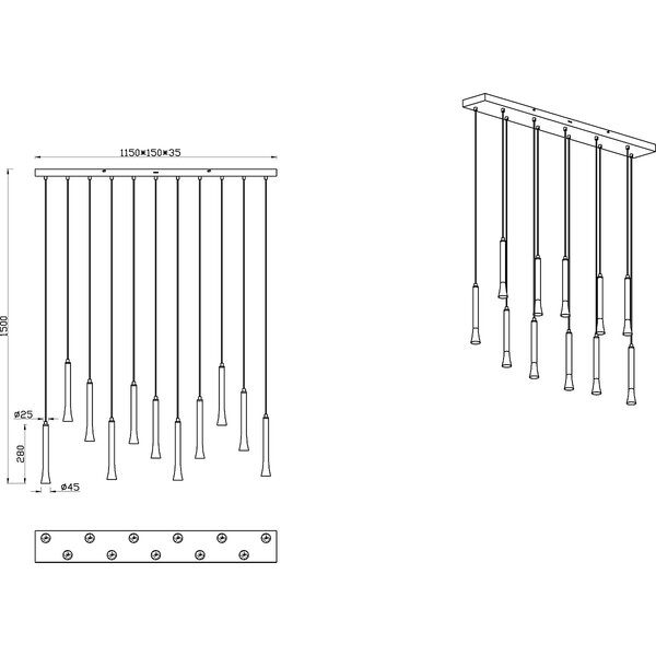HLW LED Dimbare Zwarte LED Hanglamp Trion Ato - Metalen Design, 11x 3W, Aanpasbare Kleur