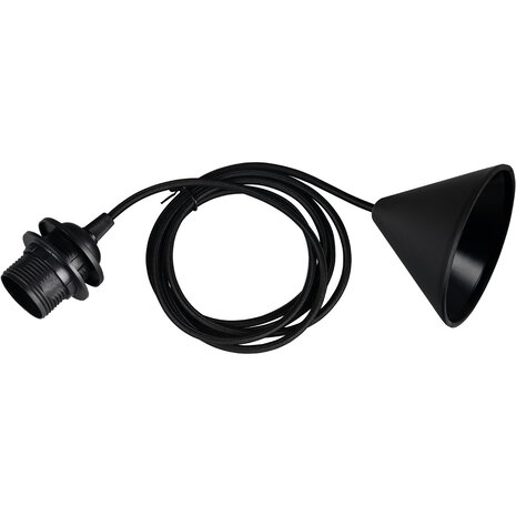 HLW LED Stoffen LED Hanglamp Zwart - Trion Alpar 1-lichts Rond 12cm E27