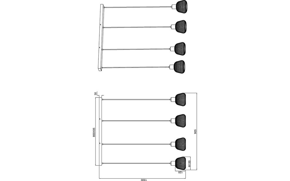 HLW LED LED Hanglamp Mat Zwart - Metalen 4-lichts E27 Verstelbaar
