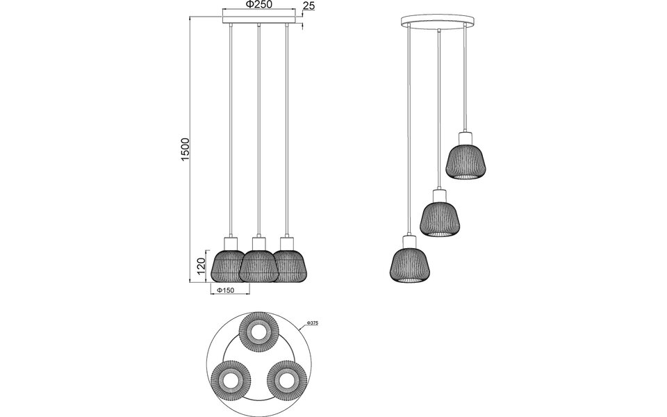 HLW LED Zwarte Metalen LED Hanglamp Trion Arif - 3-lichts, E27, Mat Zwart, Verstelbaar HLW LED Zwarte Metalen LED Hanglamp Trion Arif - 3-lichts, E27, Mat Zwart, Verstelbaar