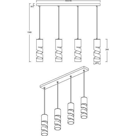 HLW LED Metalen LED Hanglamp Trion Meser - 4-lichts LED lamp met GU10 fitting, verstelbaar & energiezuinig HLW LED Metalen LED Hanglamp Trion Meser - 4-lichts LED lamp met GU10 fitting, verstelbaar & energiezuinig