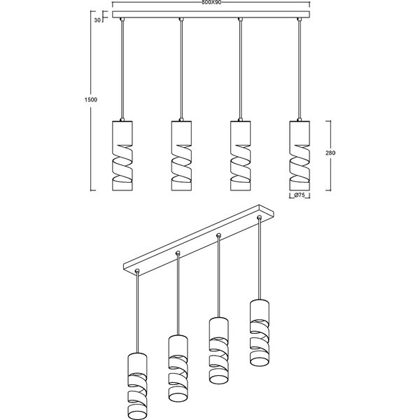 HLW LED Metalen LED Hanglamp Trion Meser - 4-lichts LED lamp met GU10 fitting, verstelbaar & energiezuinig HLW LED Metalen LED Hanglamp Trion Meser - 4-lichts LED lamp met GU10 fitting, verstelbaar & energiezuinig