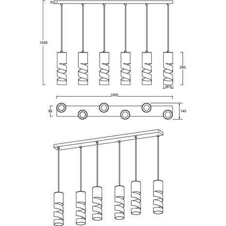 HLW LED LED Hanglamp Metalen 6-lichts - Mat Wit, Verstelbaar | Trion Meser HLW LED LED Hanglamp Metalen 6-lichts - Mat Wit, Verstelbaar | Trion Meser