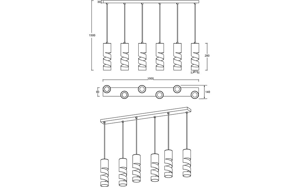 HLW LED LED Hanglamp Metalen 6-lichts - Mat Wit, Verstelbaar | Trion Meser