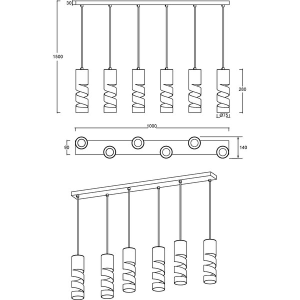 HLW LED LED Hanglamp Metalen 6-lichts - Mat Wit, Verstelbaar | Trion Meser HLW LED LED Hanglamp Metalen 6-lichts - Mat Wit, Verstelbaar | Trion Meser