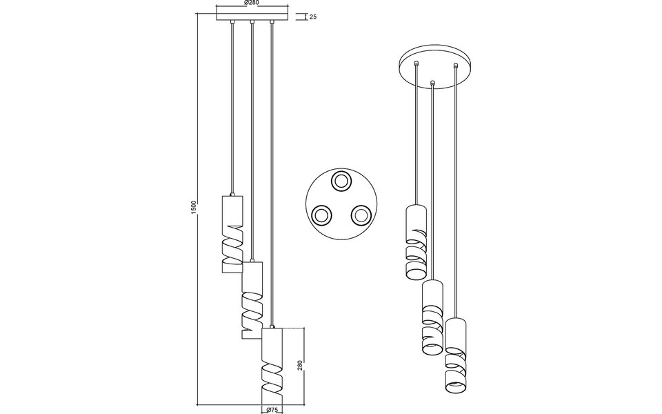 HLW LED Metalen LED Hanglamp Trion Meser - 3-lichts GU10, Verstelbaar & Meerkleurig HLW LED Metalen LED Hanglamp Trion Meser - 3-lichts GU10, Verstelbaar & Meerkleurig
