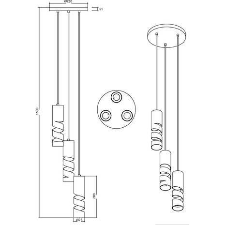 HLW LED Zwarte LED Hanglamp Trion Meser - Metalen 3-lichts LED lamp, Rond & Energiezuinig HLW LED Zwarte LED Hanglamp Trion Meser - Metalen 3-lichts LED lamp, Rond & Energiezuinig