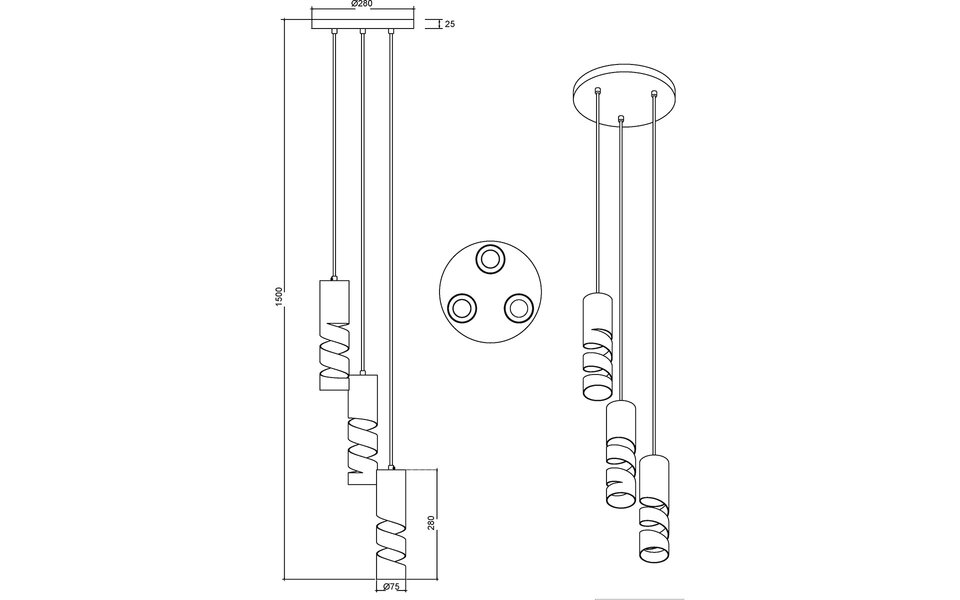 HLW LED Zwarte LED Hanglamp Trion Meser - Metalen 3-lichts LED lamp, Rond & Energiezuinig HLW LED Zwarte LED Hanglamp Trion Meser - Metalen 3-lichts LED lamp, Rond & Energiezuinig