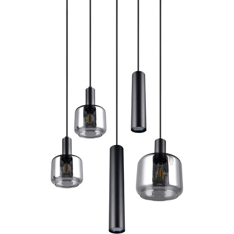 HLW LED Moderne Mat Zwarte Metalen LED Hanglamp Trion Marat - 5-lichts Rond IP20 HLW LED Moderne Mat Zwarte Metalen LED Hanglamp Trion Marat - 5-lichts Rond IP20