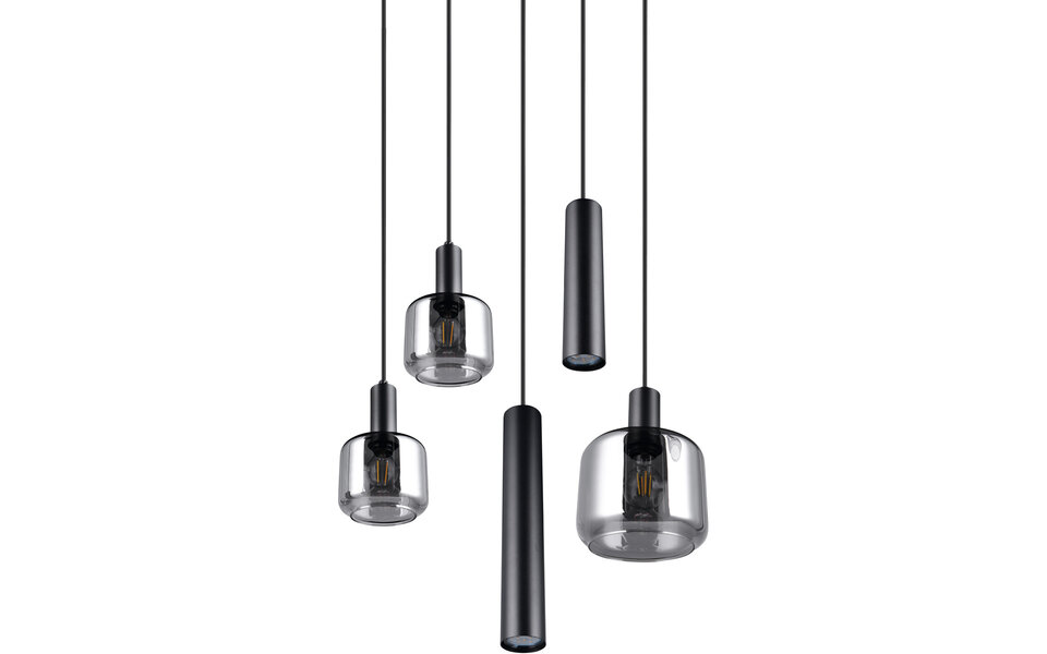 HLW LED Moderne Mat Zwarte Metalen LED Hanglamp Trion Marat - 5-lichts Rond IP20