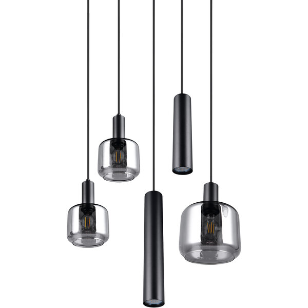 HLW LED Moderne Mat Zwarte Metalen LED Hanglamp Trion Marat - 5-lichts Rond IP20 HLW LED Moderne Mat Zwarte Metalen LED Hanglamp Trion Marat - 5-lichts Rond IP20