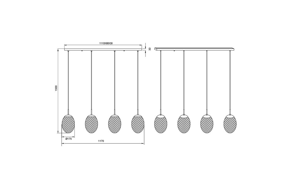 HLW LED Zwarte Metalen LED Hanglamp - 4-Lichts Rechthoekig Design met E27 Fitting HLW LED Zwarte Metalen LED Hanglamp - 4-Lichts Rechthoekig Design met E27 Fitting