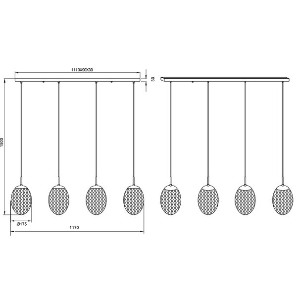 HLW LED Zwarte Metalen LED Hanglamp - 4-Lichts Rechthoekig Design met E27 Fitting HLW LED Zwarte Metalen LED Hanglamp - 4-Lichts Rechthoekig Design met E27 Fitting