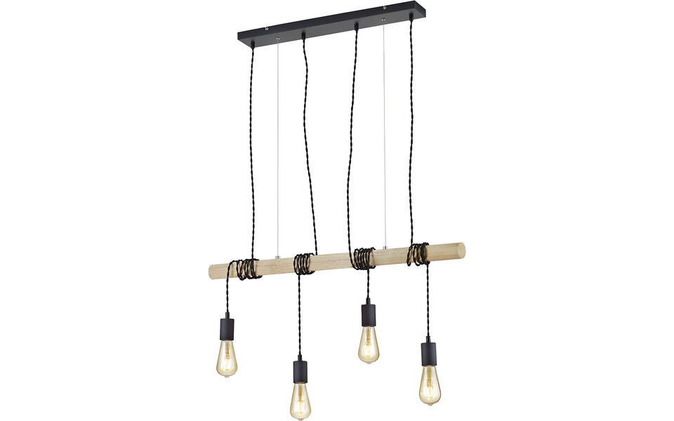 HLW LED LED Hanglamp Trion Brido - Rond, Mat Zwart, 4-lichts LED lamp met E27 Fitting