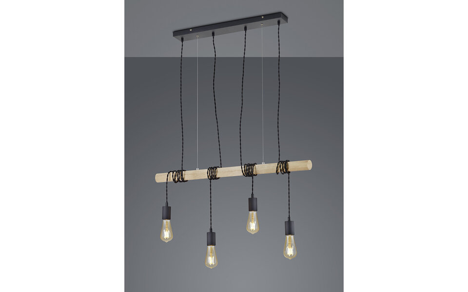 HLW LED LED Hanglamp Trion Brido - Rond, Mat Zwart, 4-lichts LED lamp met E27 Fitting