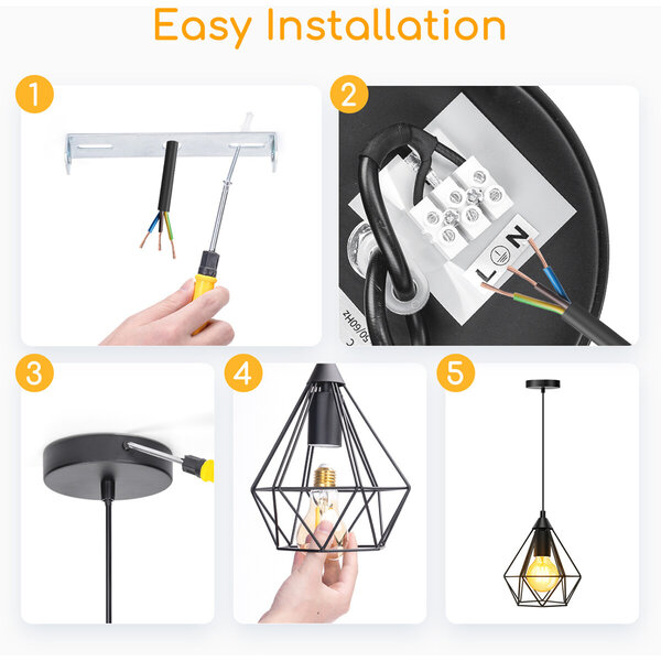 HLW LED LED Hanglamp Aigi Elsa - Klassieke Zwarte LED Hanglamp met E27 Fitting