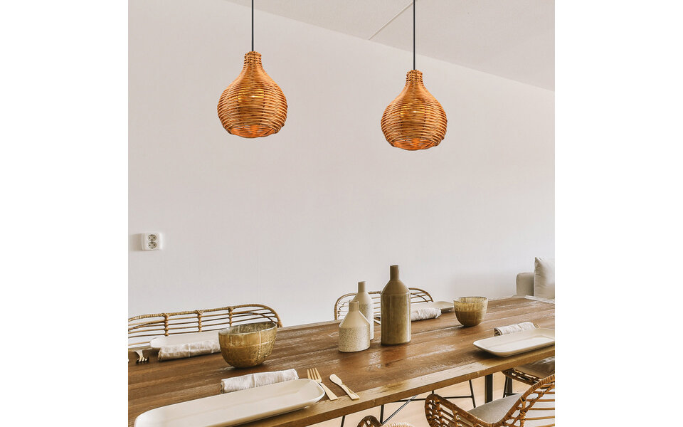 HLW LED LED Hanglamp Trion Trop - Rotan vlechtwerk, bruine armatuur, E14 fitting, 1-lichts