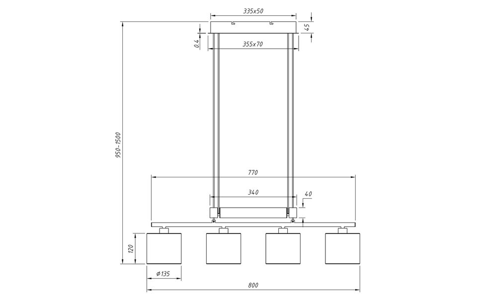 HLW LED Gouden LED Hanglamp Trion Gorino - 4-lichts E14 Fitting, Mat Goud Aluminium