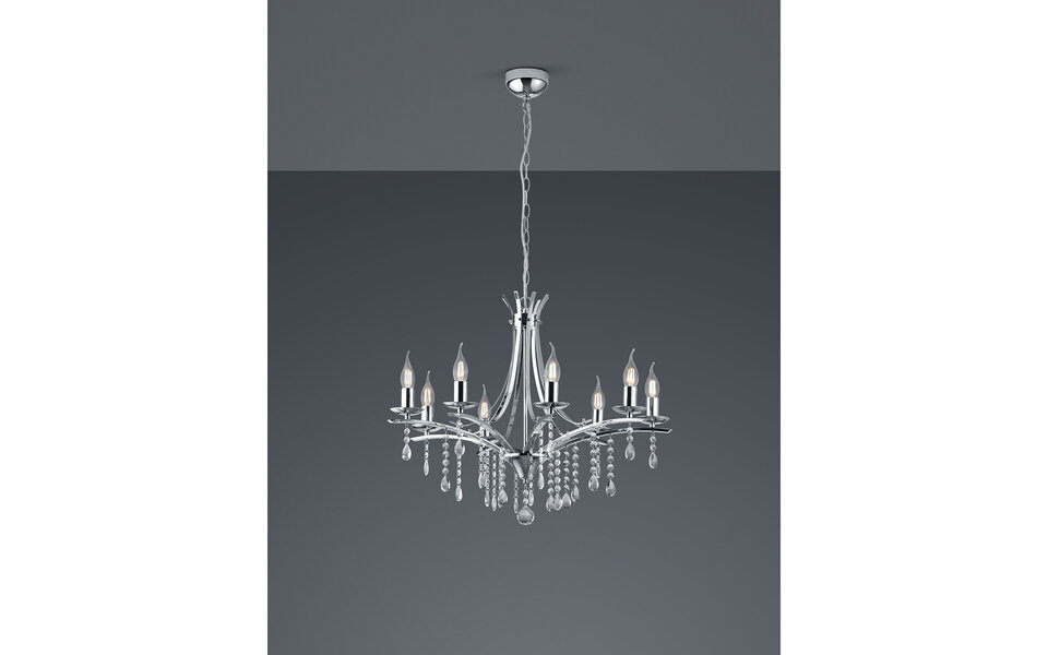 HLW LED LED Kroonluchter Trion Lacarno - 8x E14 Fitting - Rond Mat Chroom HLW LED LED Kroonluchter Trion Lacarno - 8x E14 Fitting - Rond Mat Chroom