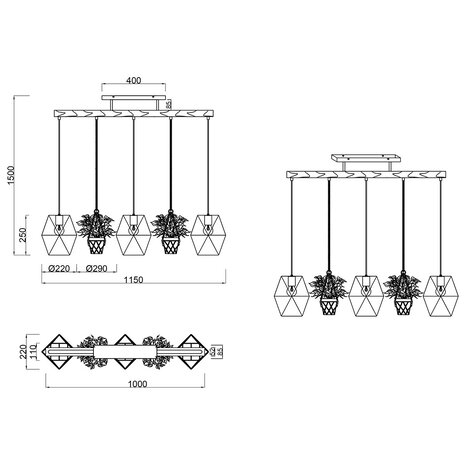 HLW LED LED Hanglamp Trion Plantan - 3-lichts E27 Fitting in Antiek Nikkel HLW LED LED Hanglamp Trion Plantan - 3-lichts E27 Fitting in Antiek Nikkel