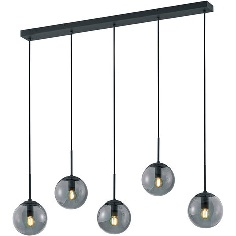 HLW LED Moderne LED Hanglamp Trion Balina - 5-lichts, Mat Antraciet & Rookglas