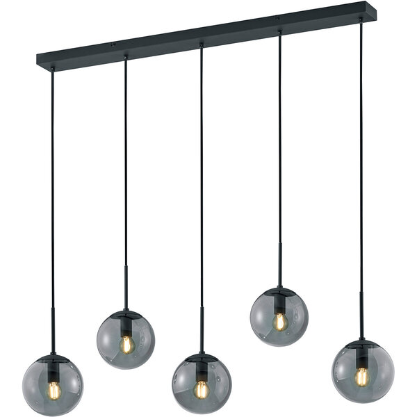 HLW LED Moderne LED Hanglamp Trion Balina - 5-lichts, Mat Antraciet & Rookglas