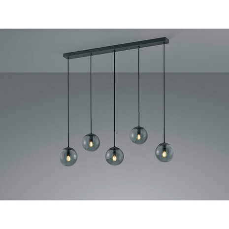 HLW LED Moderne LED Hanglamp Trion Balina - 5-lichts, Mat Antraciet & Rookglas