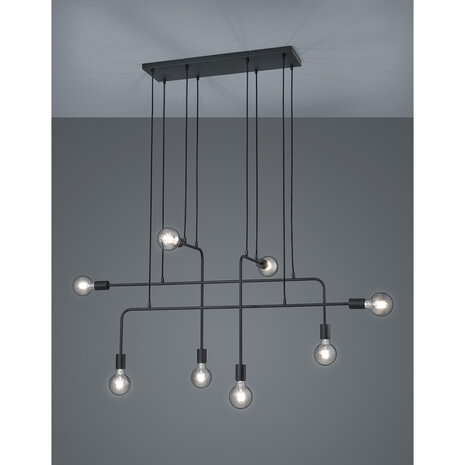 HLW LED LED Hanglamp Trion Conar - Mat Zwarte LED Hanglamp met 8x E27 Lampenfitting