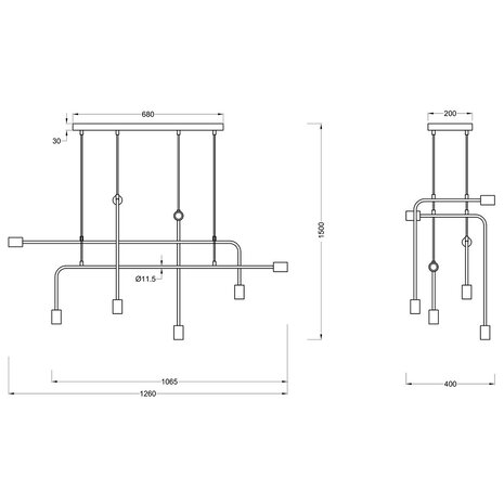 HLW LED LED Hanglamp Trion Conar - Mat Zwarte LED Hanglamp met 8x E27 Lampenfitting