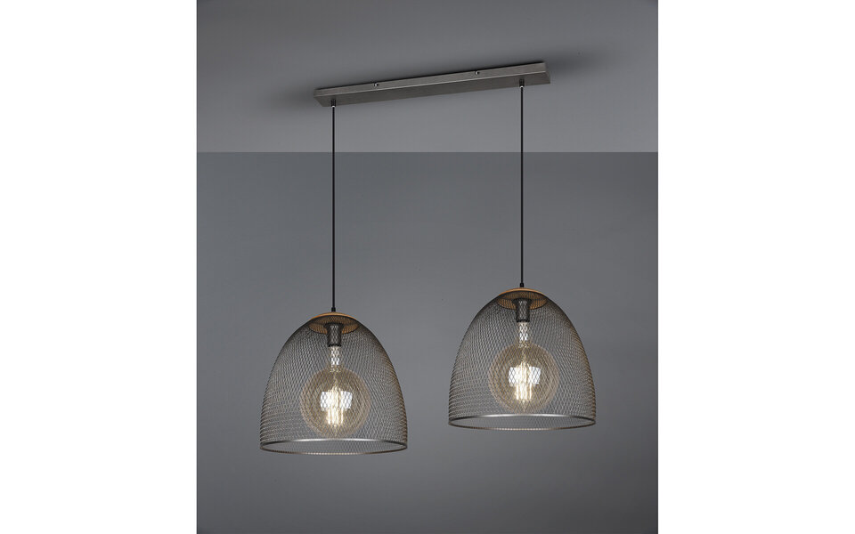 HLW LED LED Hanglamp Trion Ivan - 2-lichts Rond Antiek Nikkel met E27 Fitting HLW LED LED Hanglamp Trion Ivan - 2-lichts Rond Antiek Nikkel met E27 Fitting