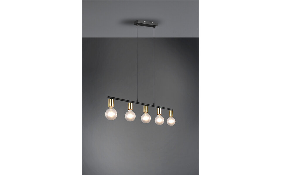 HLW LED Zwarte & Gouden LED Hanglamp Trion Zuncka - 5-lichts E27, Rechthoek