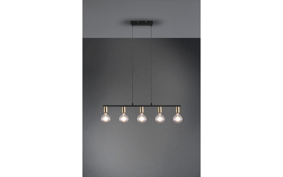 HLW LED Zwarte & Gouden LED Hanglamp Trion Zuncka - 5-lichts E27, Rechthoek