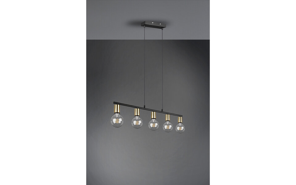 HLW LED Zwarte & Gouden LED Hanglamp Trion Zuncka - 5-lichts E27, Rechthoek