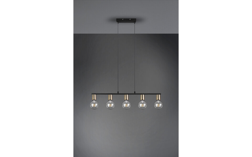 HLW LED Zwarte & Gouden LED Hanglamp Trion Zuncka - 5-lichts E27, Rechthoek