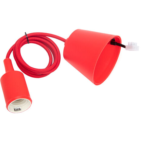 Stoffen LED Hanglamp Aigi Yuka - Ronde LED Lamp met E27 Fitting, Mat Rood
