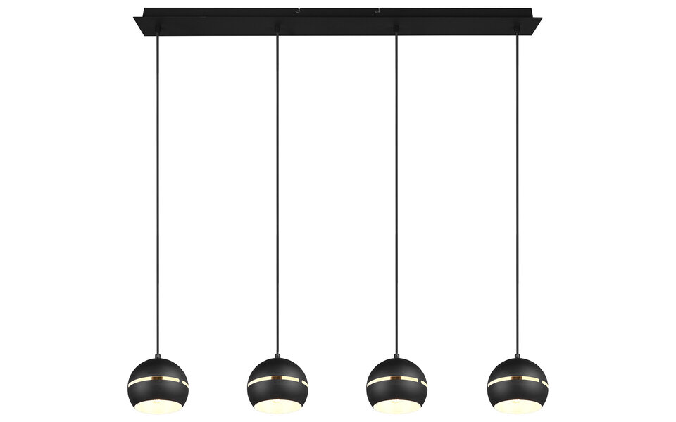 HLW LED Zwarte LED Hanglamp - 4-lichts LED Lamp met E14 Fitting, Mat Zwart