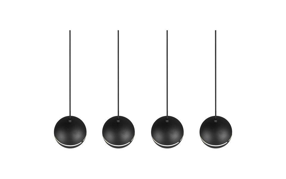 HLW LED Zwarte LED Hanglamp - 4-lichts LED Lamp met E14 Fitting, Mat Zwart